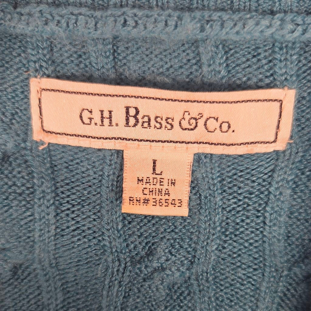 Women's G.H. Bass & Co. Teal Cable Knit Cowl Neck Sweater L - Picture 6 of 10